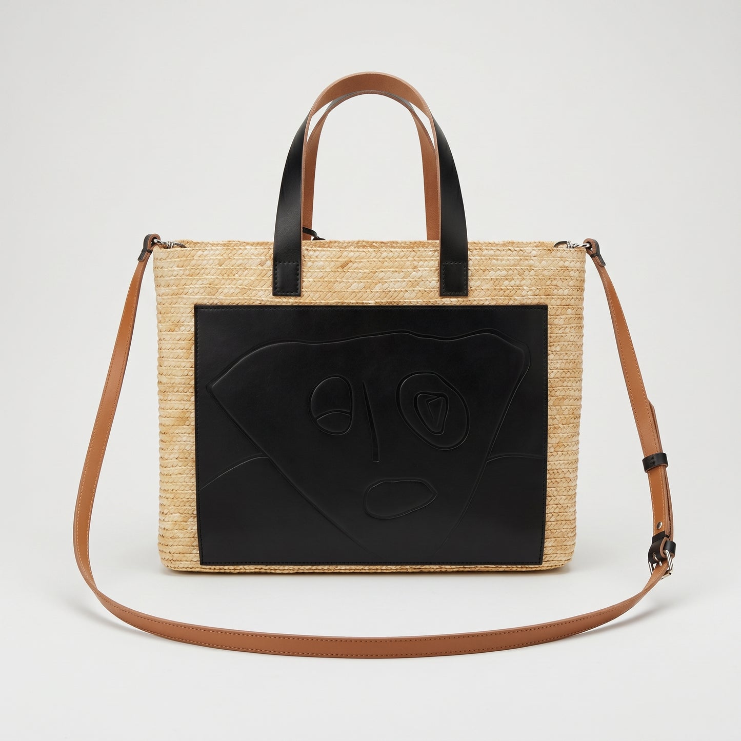 Woven Straw Graphic Face Tote