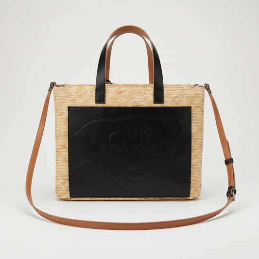 Woven Straw Graphic Face Tote