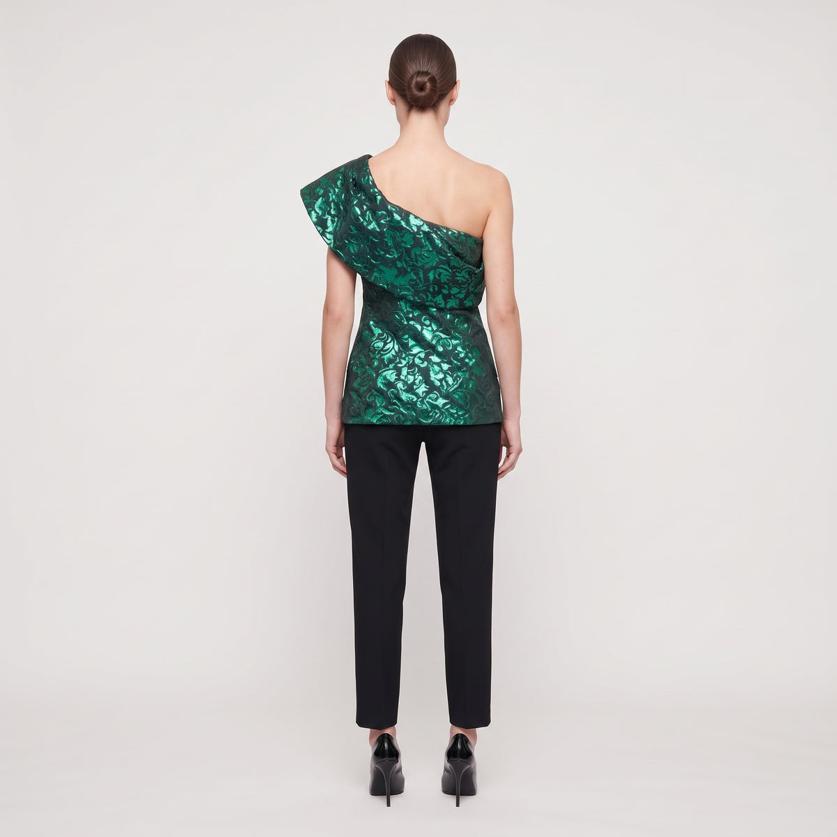 Metallic Brocade One-Shoulder Top
