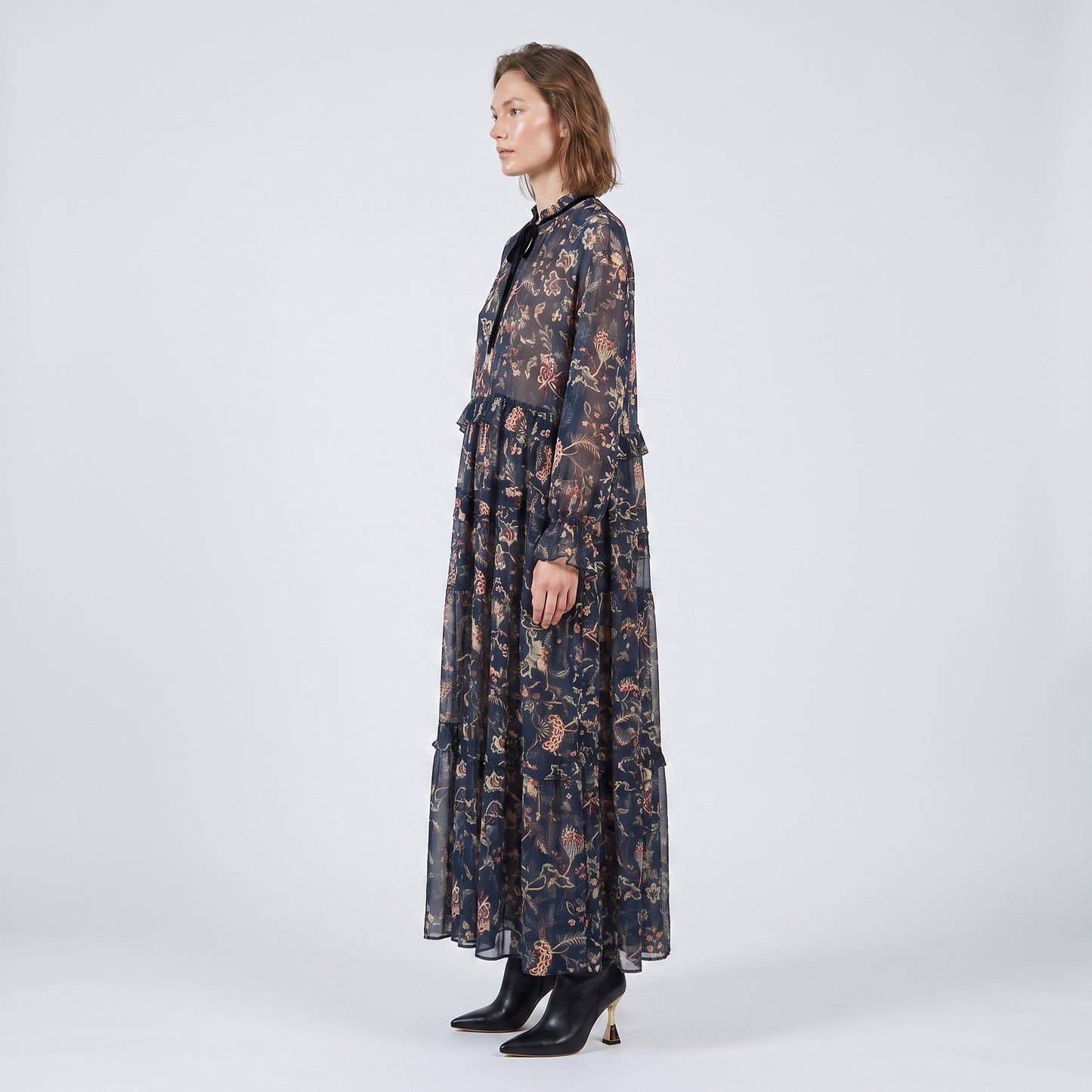 Floral Print Tiered Midi Dress