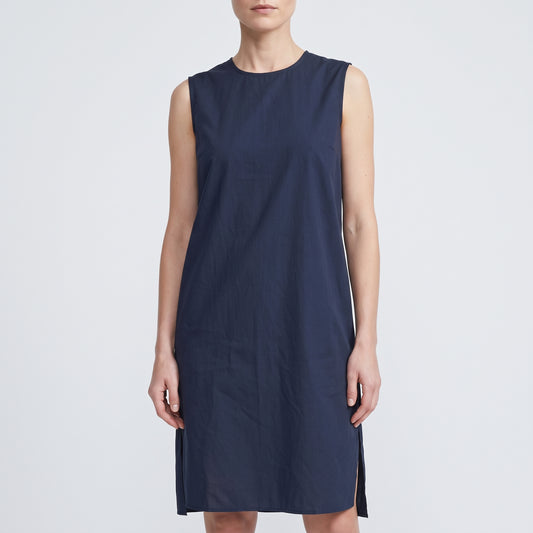 Sleeveless Navy Cotton Shift Dress