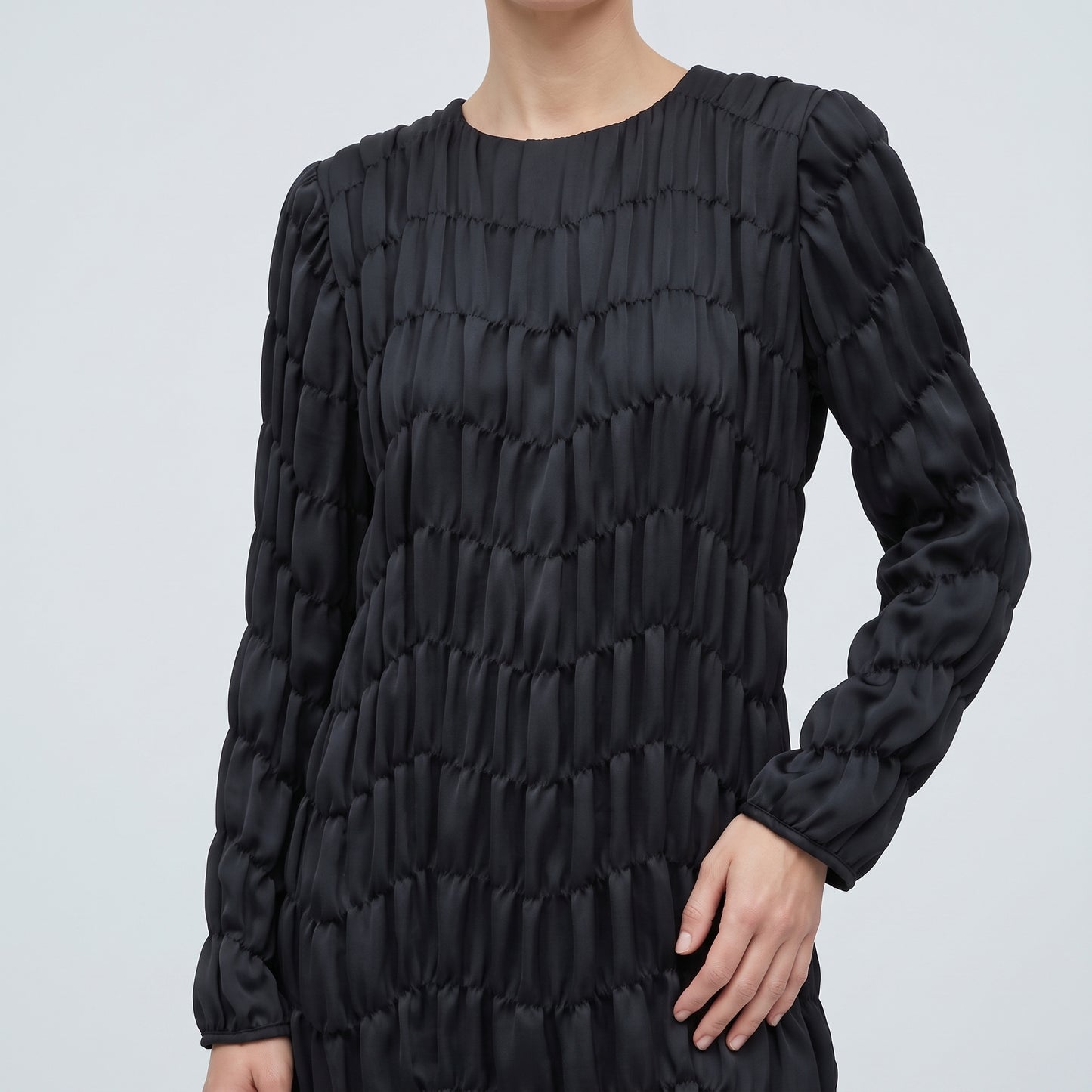 Textured Black Long Sleeve Top
