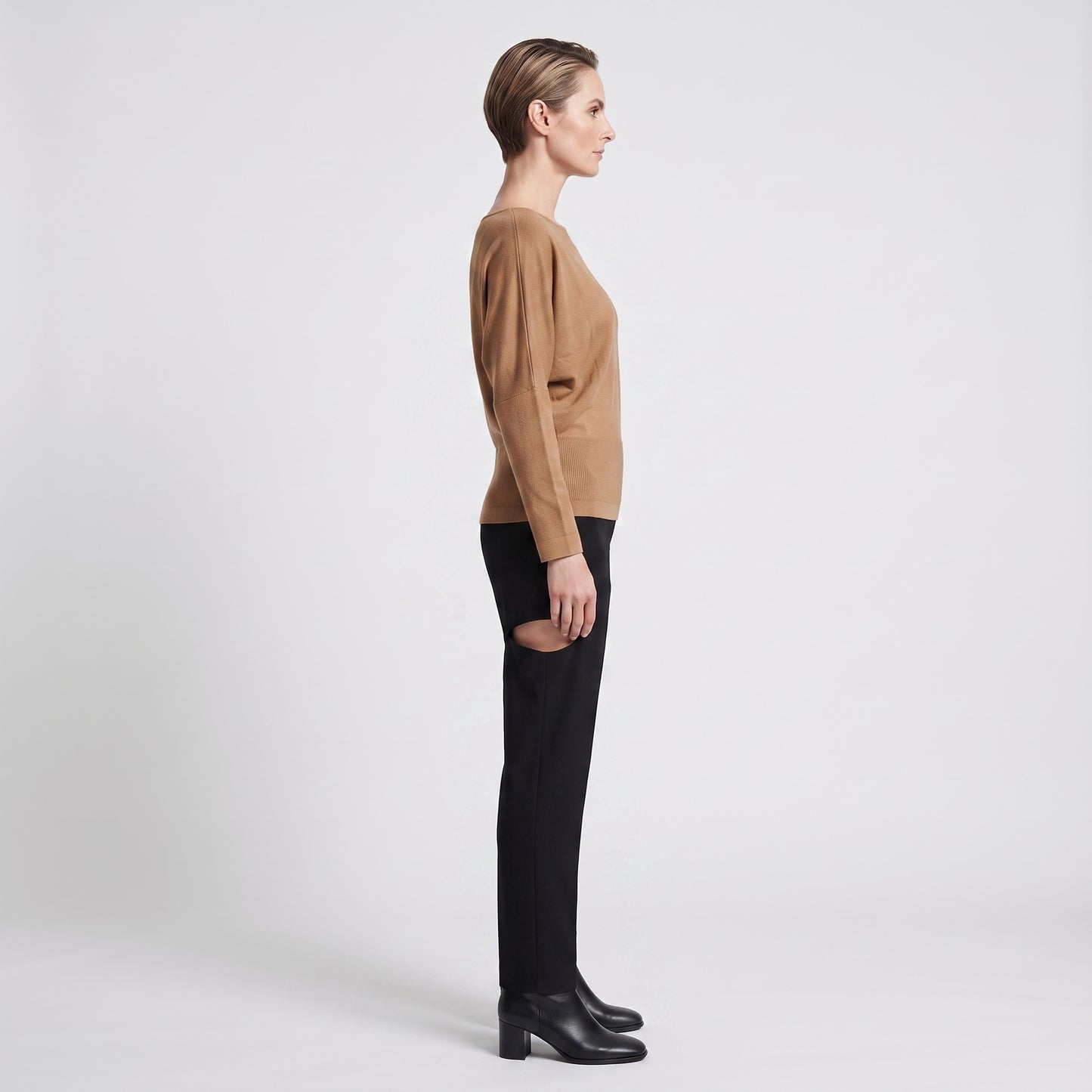 Camel Boat Neck Knit Top