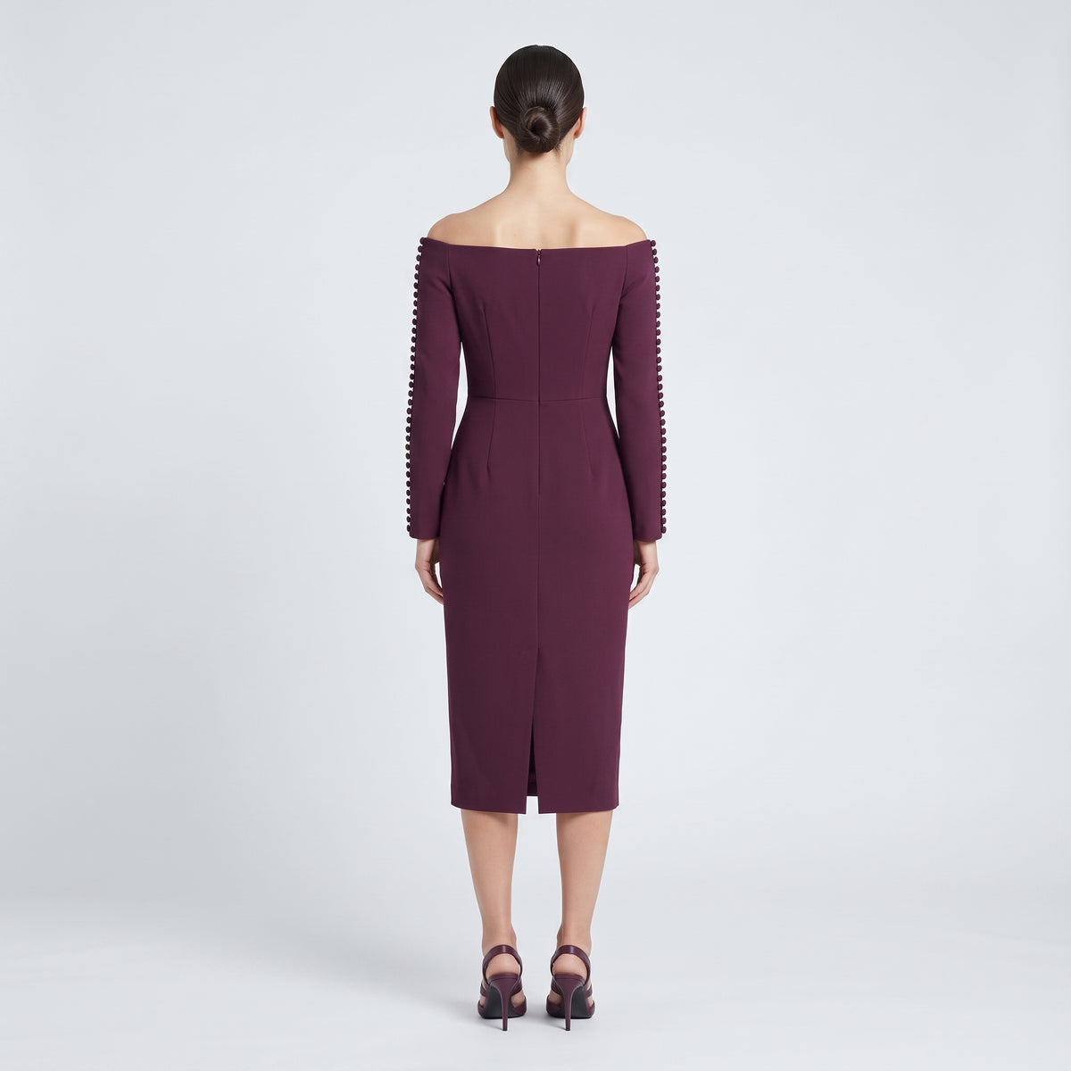Off-Shoulder Plum Midi Dress