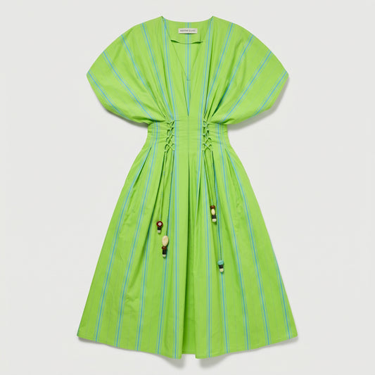 Corset Waist Striped Midi Dress