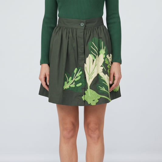 Botanical Embroidered A-Line Skirt