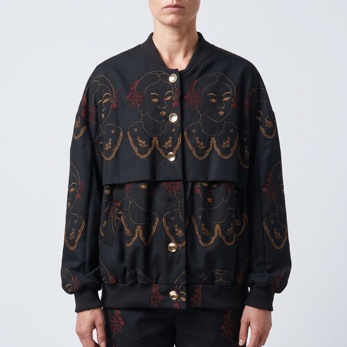 Embroidered Portrait Bomber Jacket