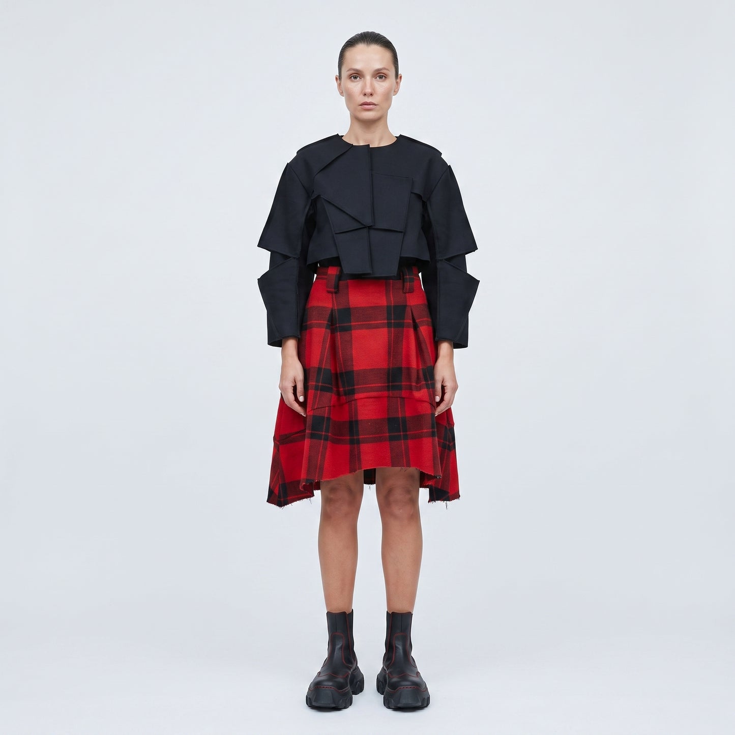 Red Tartan High-Low Skirt
