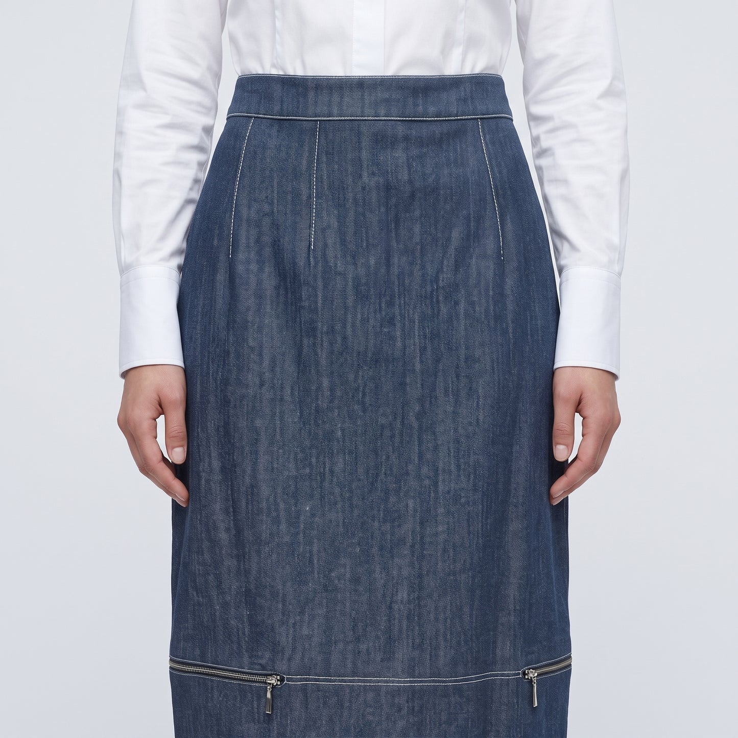 Structured Denim Midi Skirt
