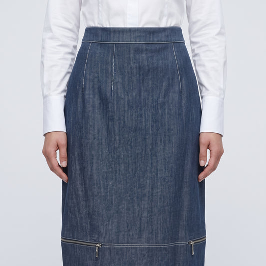 Structured Denim Midi Skirt