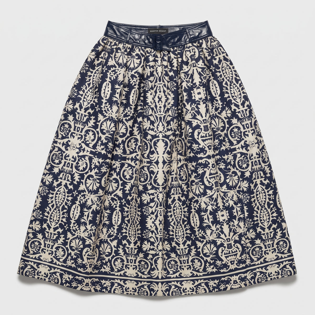 Damask Print Pleated Midi Skirt