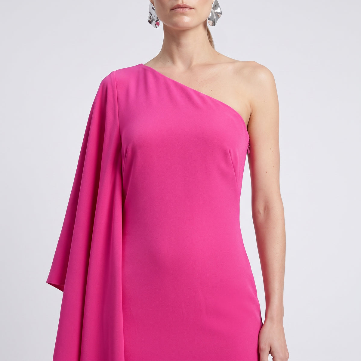 Fuchsia One-Shoulder Draped Dress