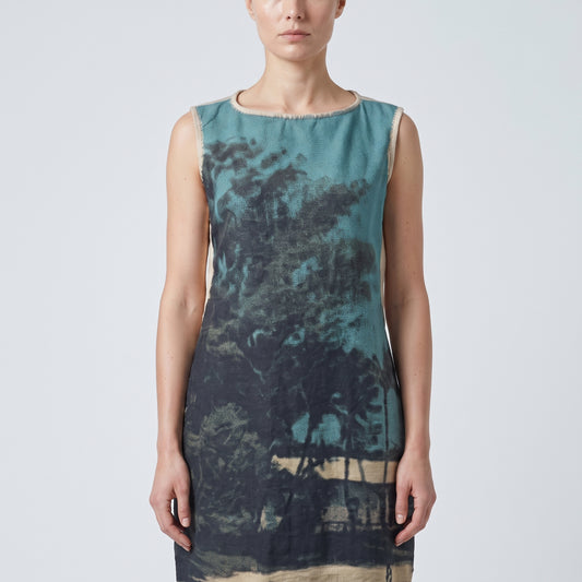 Abstract Landscape Print Sleeveless Dress