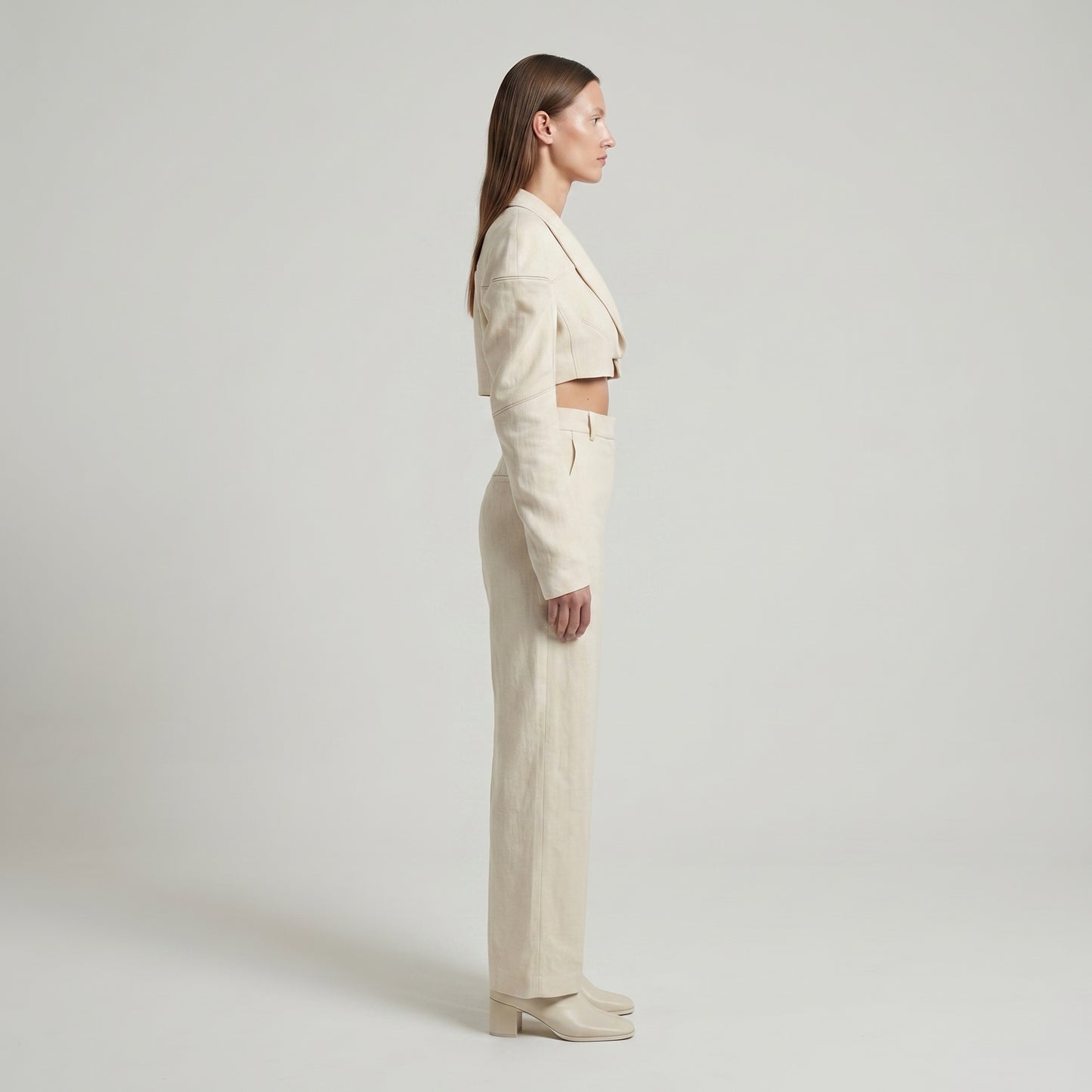 Cropped Structured Linen Tailored Jacket