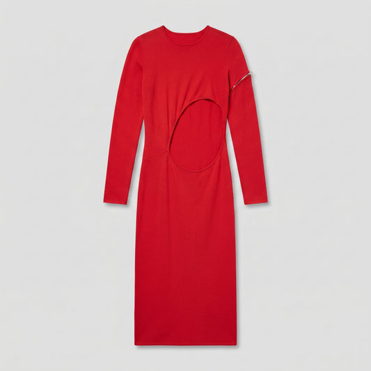 Red Cutout Long Sleeve Dress