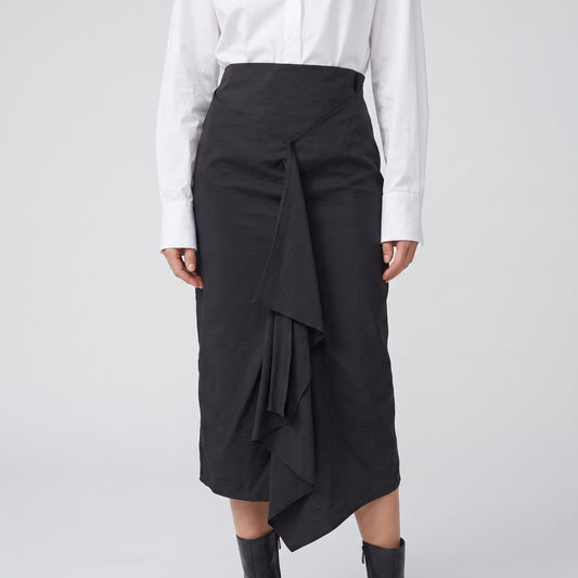 Black Draped Midi Skirt