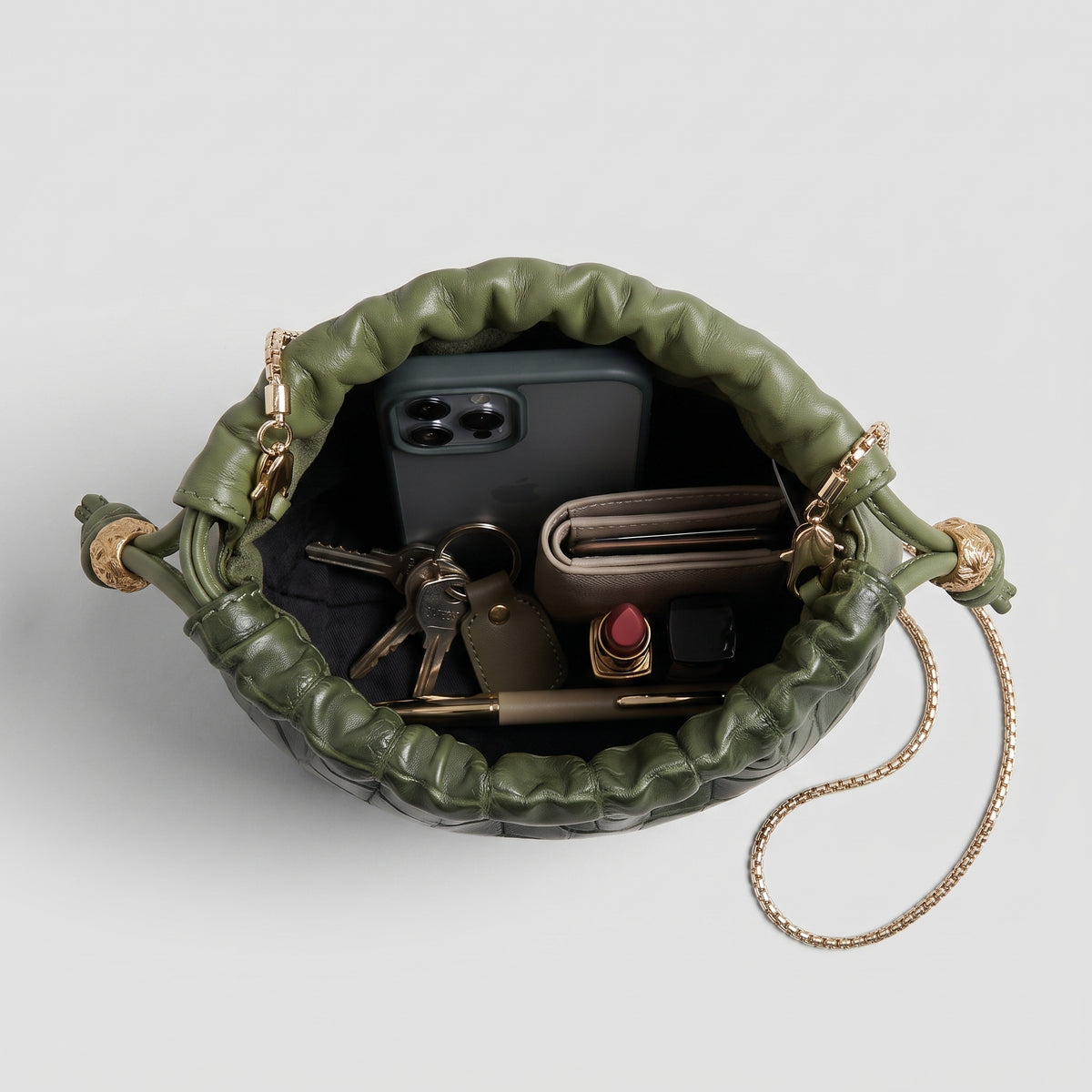Croc-Embossed Leather Drawstring Bag
