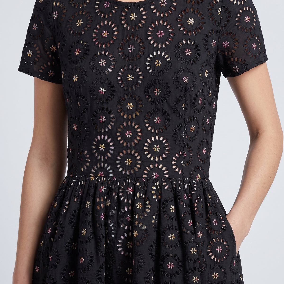Black Eyelet Floral Mini Dress