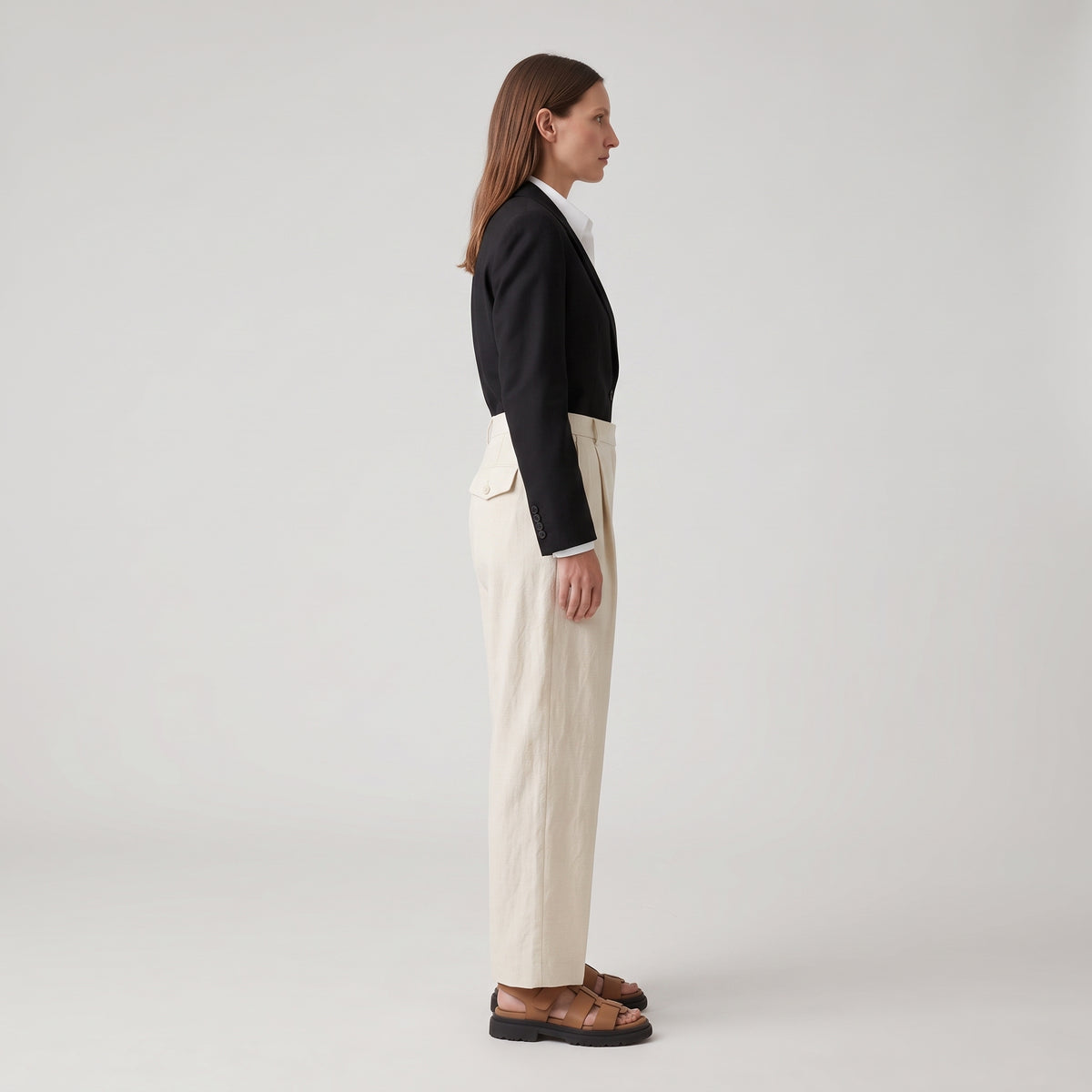 Pleated Cream Linen Trousers