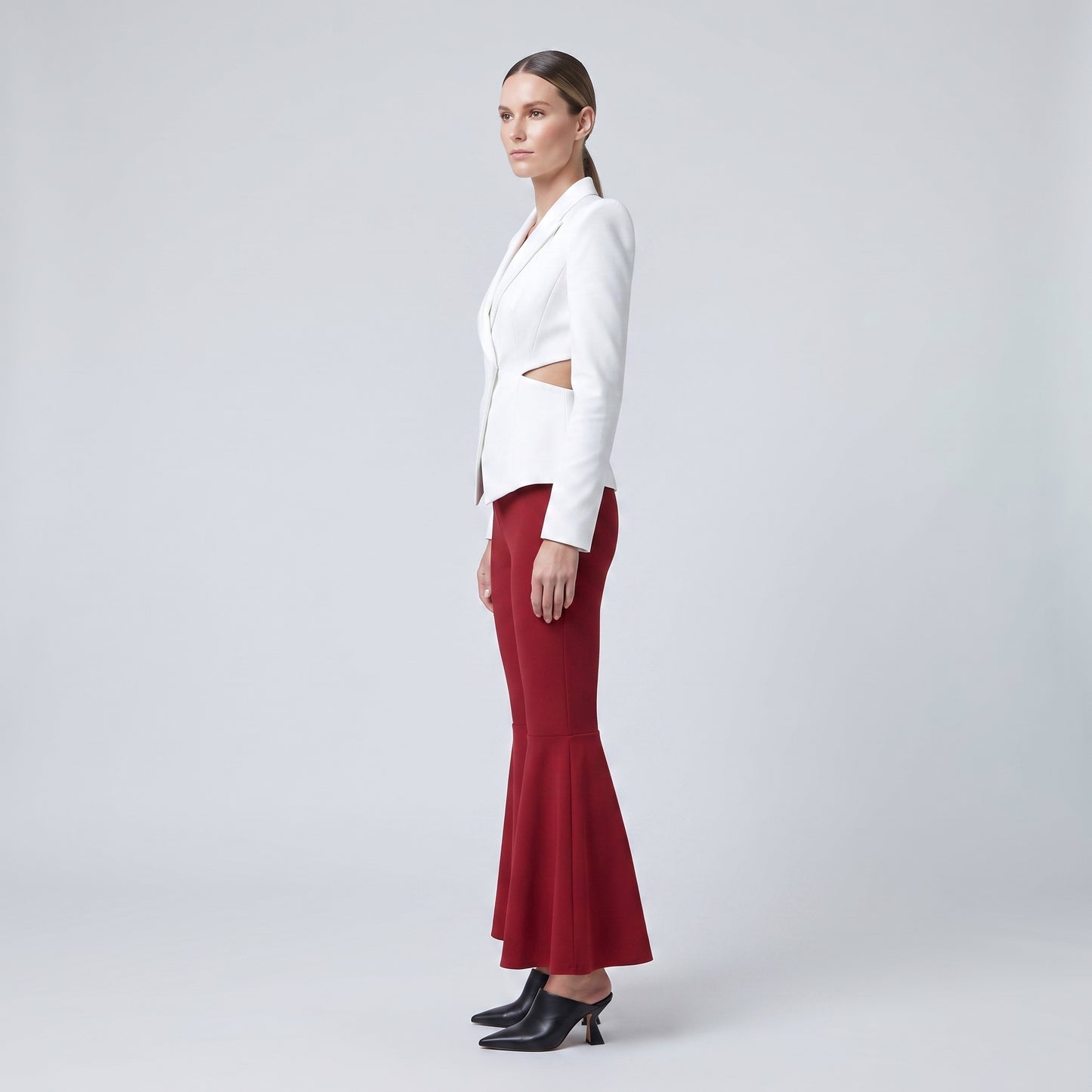 Red Flared Hem Trousers