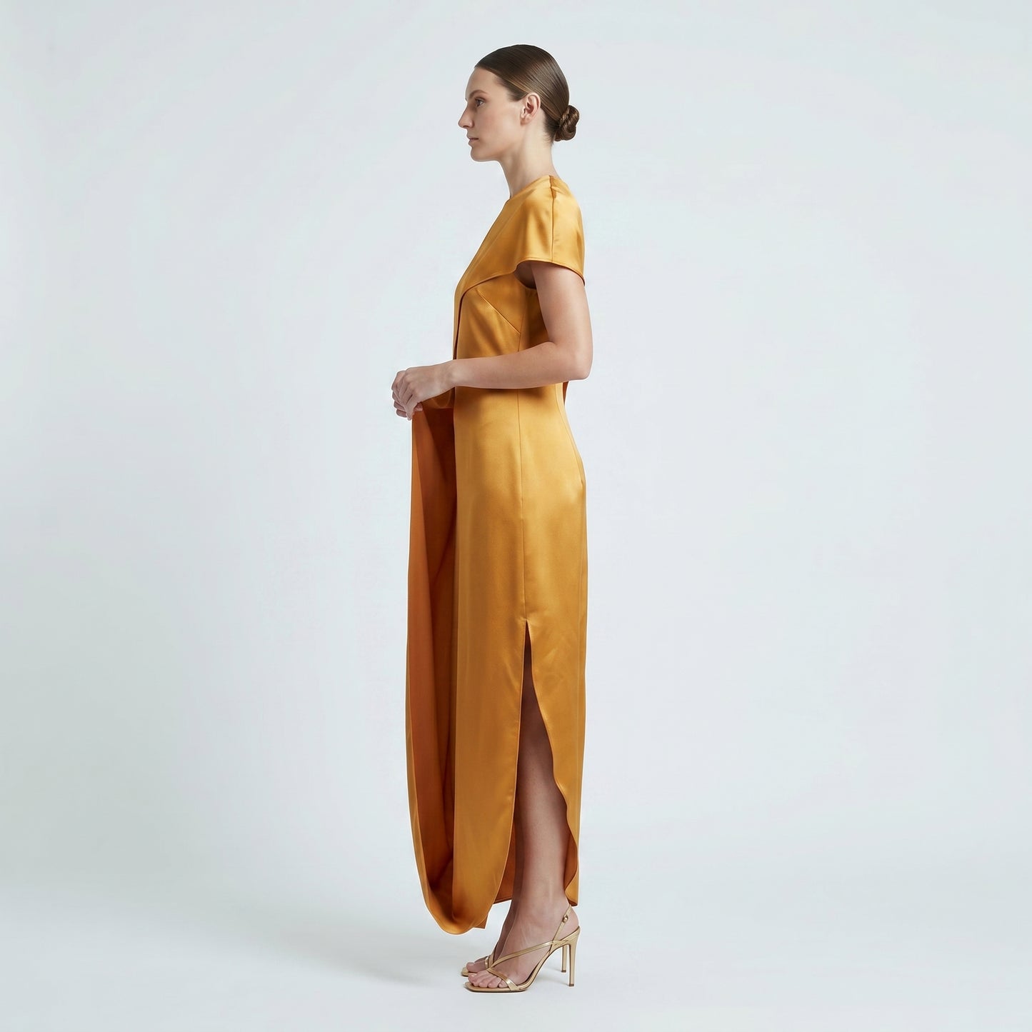 Asymmetric Draped Satin Midi Dress
