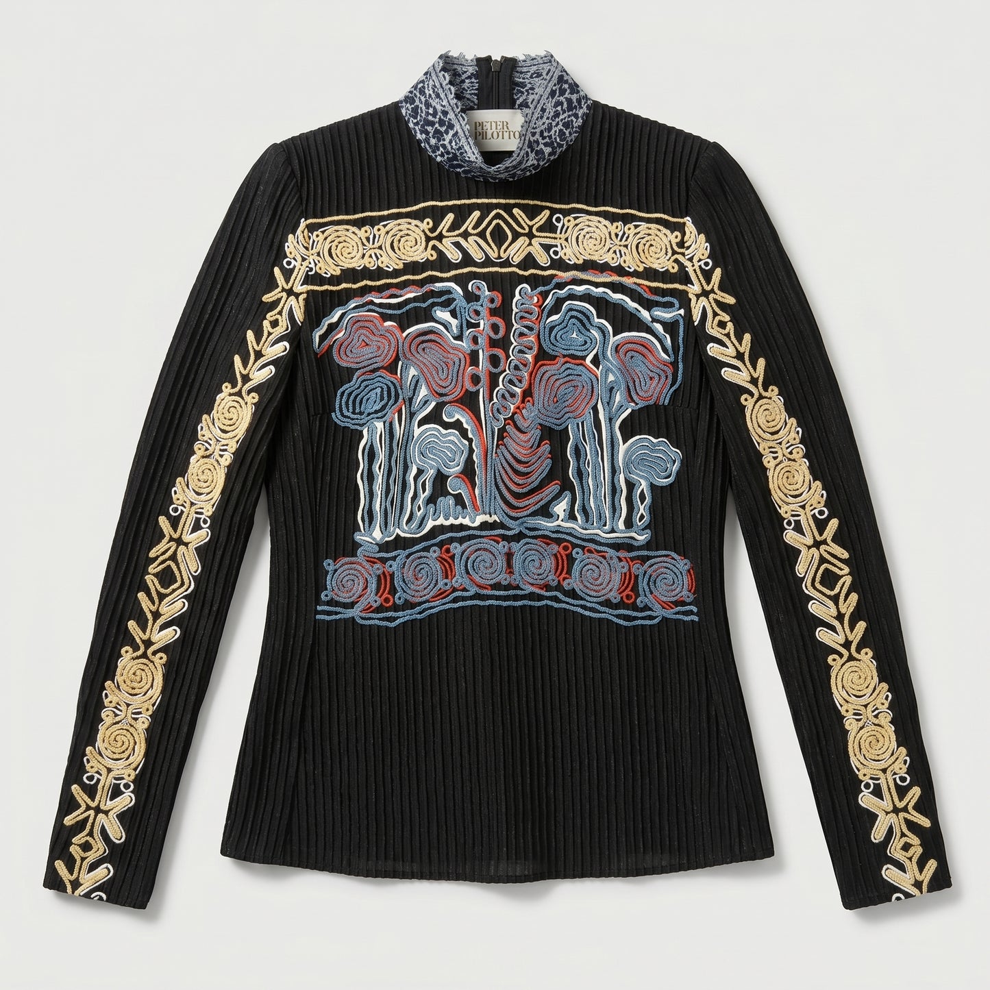 Embroidered Mock Neck Jersey Top