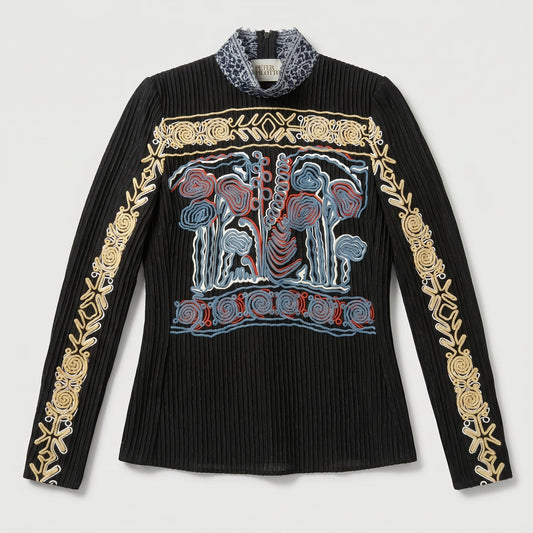 Embroidered Mock Neck Jersey Top