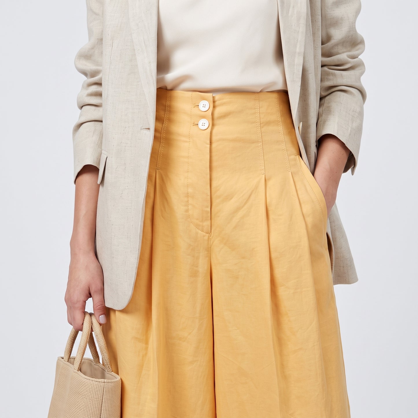 High-Waisted Pleated Wide-Leg Trousers