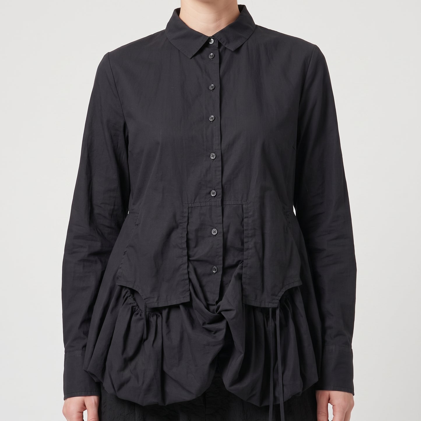 Structured Gathered Hem Cotton Shirt