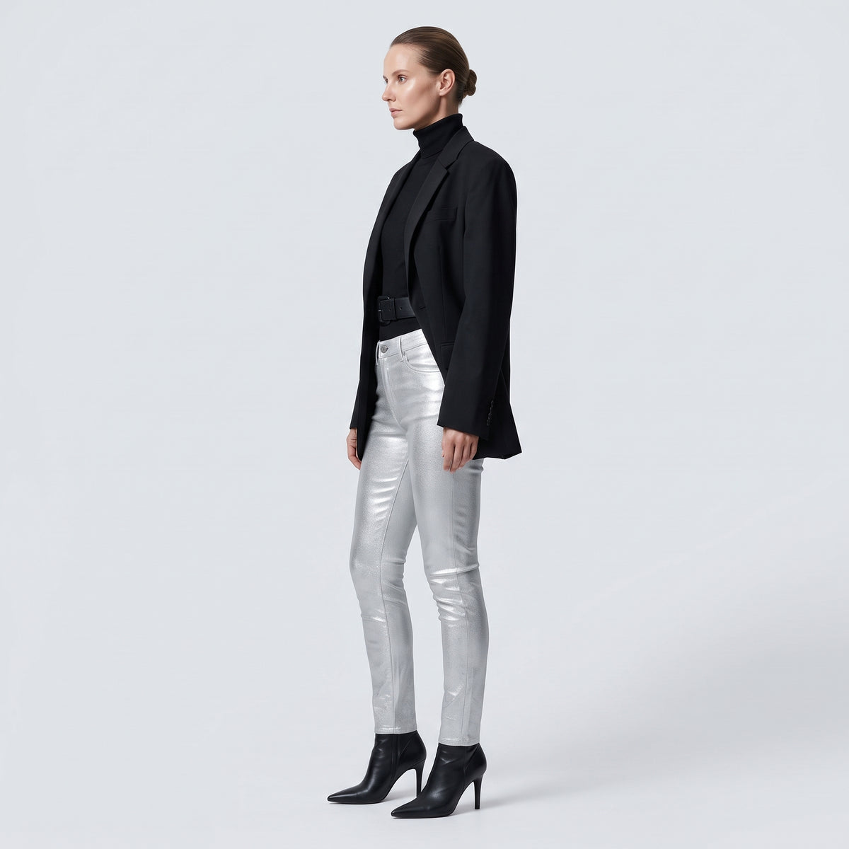 Metallic Silver Skinny Jeans