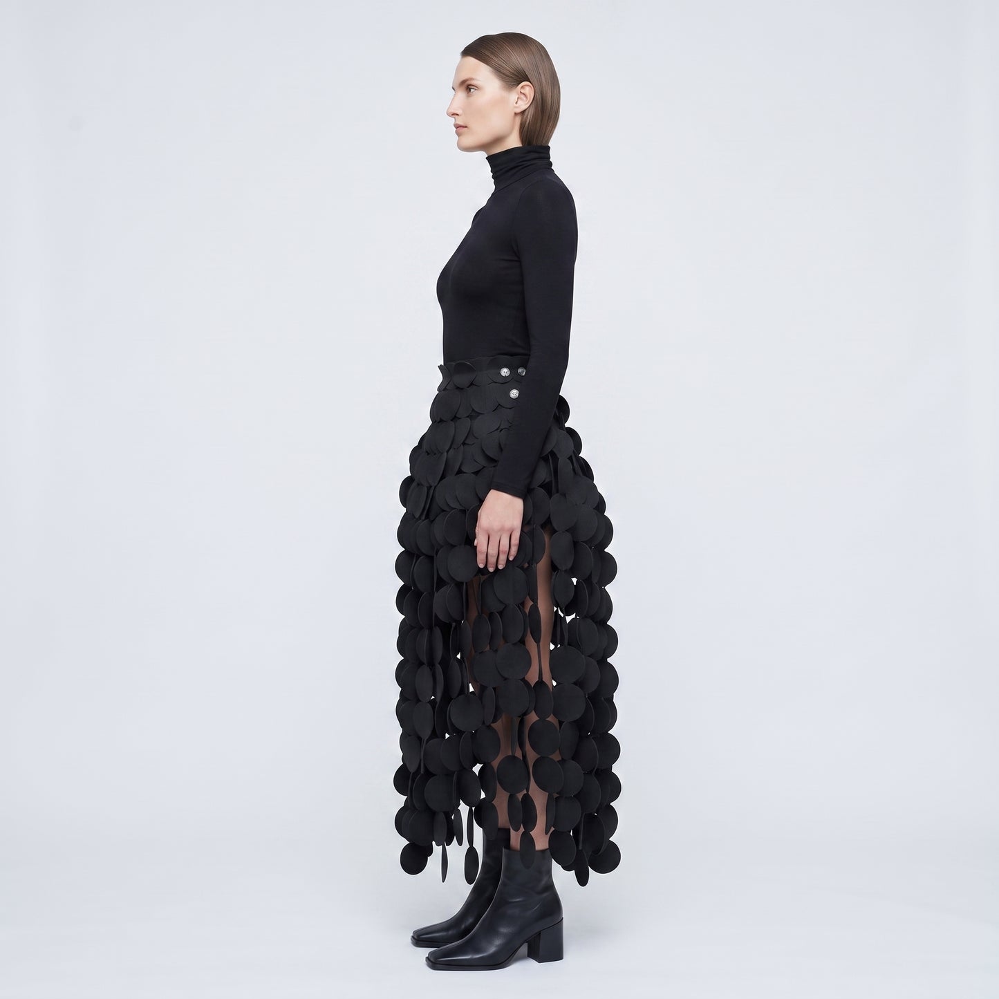 Sculptural Disc Embellished Skirt