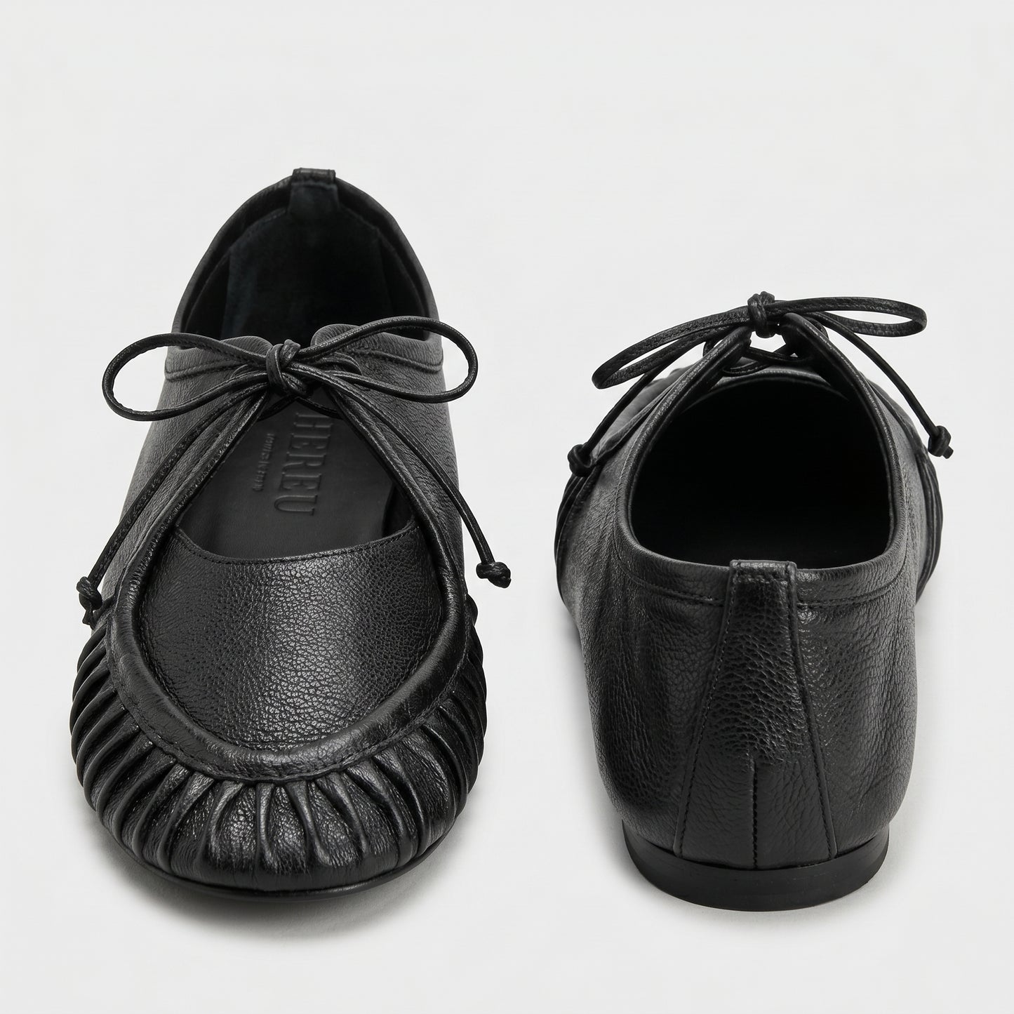 Pleated Leather Lace Up Flats