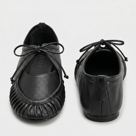 Pleated Leather Lace Up Flats