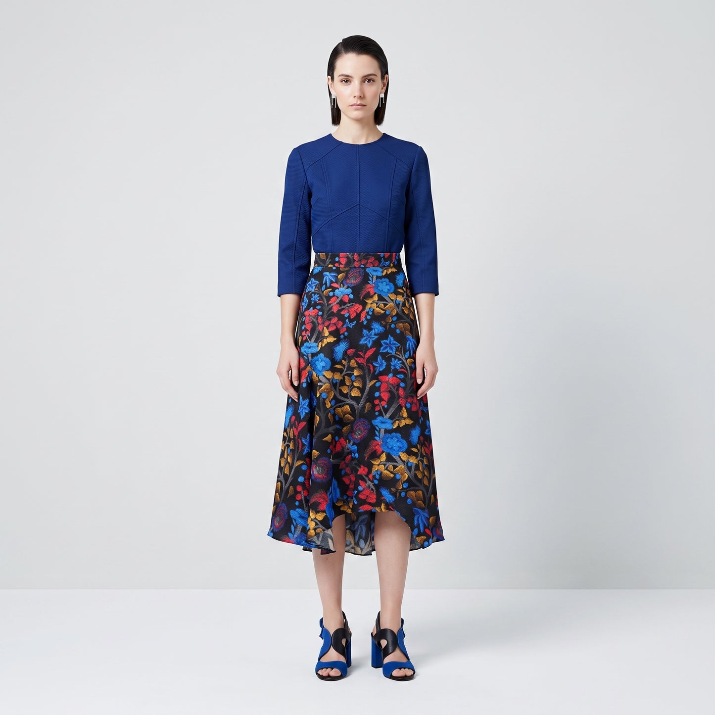 Floral High-Low Midi Skirt