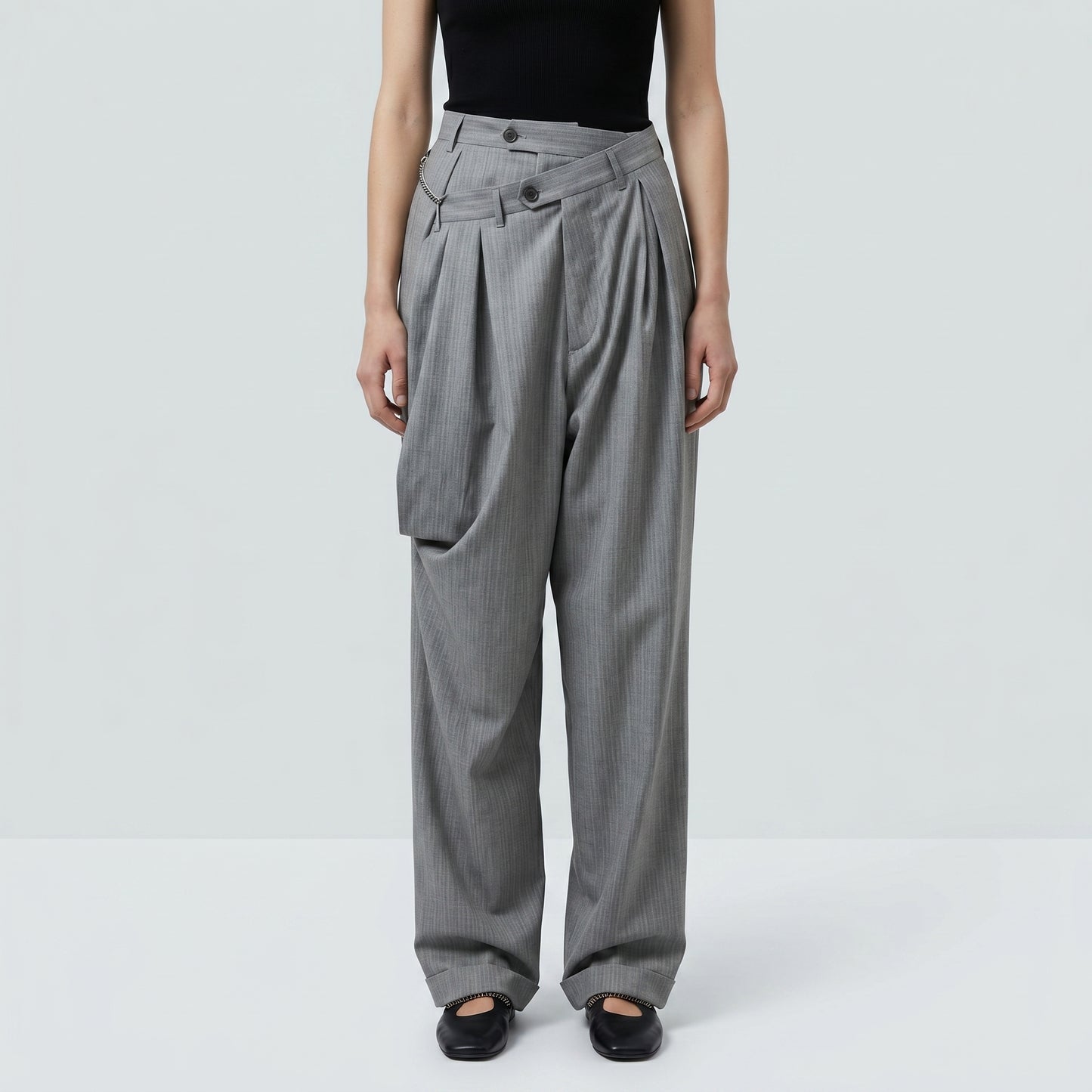 Asymmetric Tailored Pleated Trousers