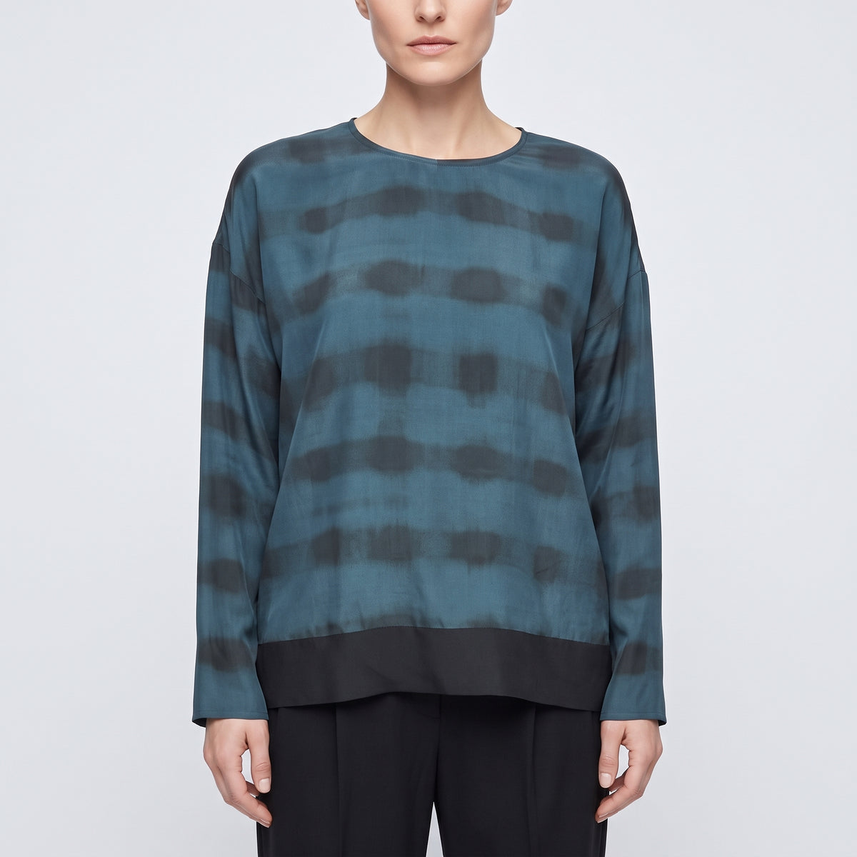 Abstract Print Silk Long-Sleeve Top