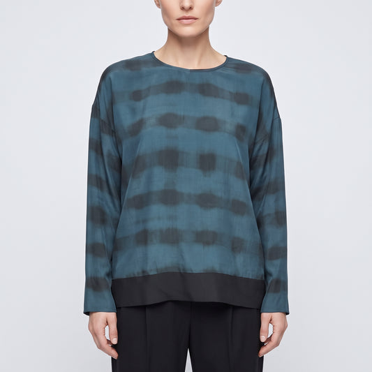 Abstract Print Silk Long-Sleeve Top