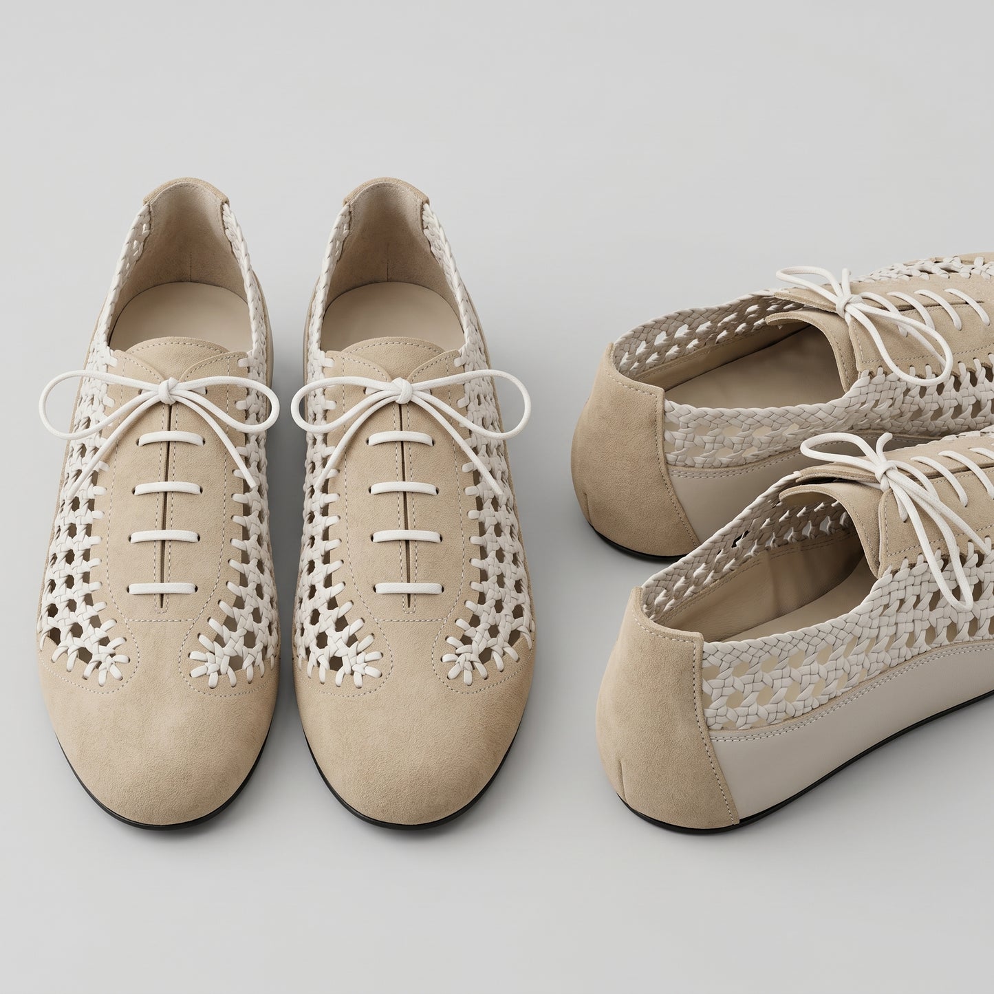 Woven Suede Lace-Up Flats