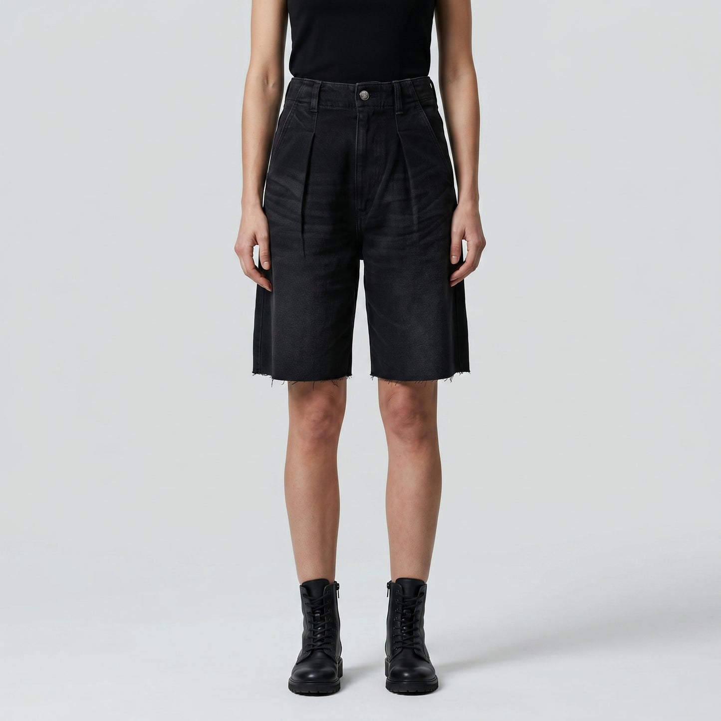 Tailored High-Rise Denim Shorts