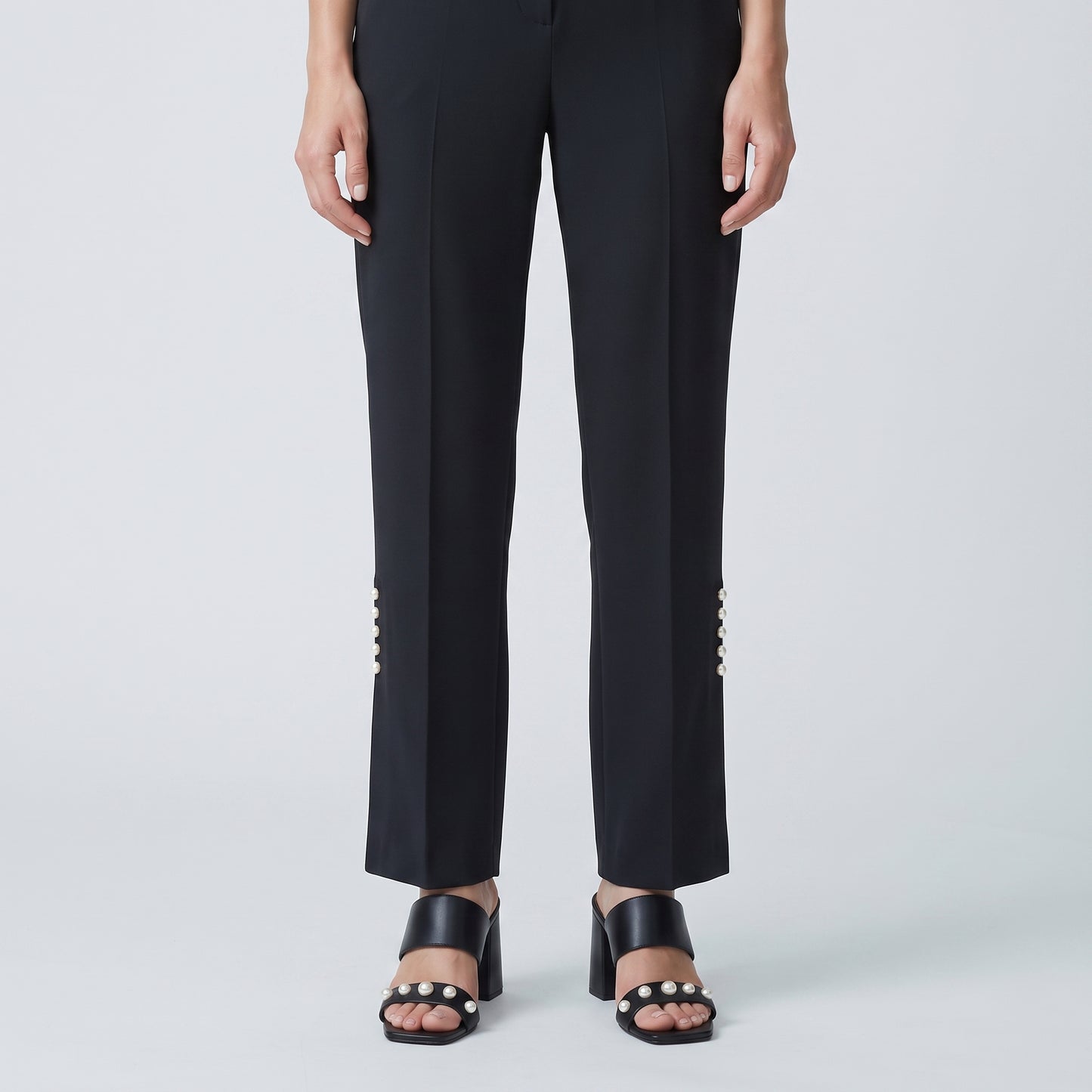 Tailored Button-Detail Black Trousers