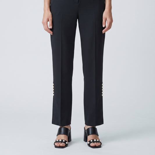 Tailored Button-Detail Black Trousers