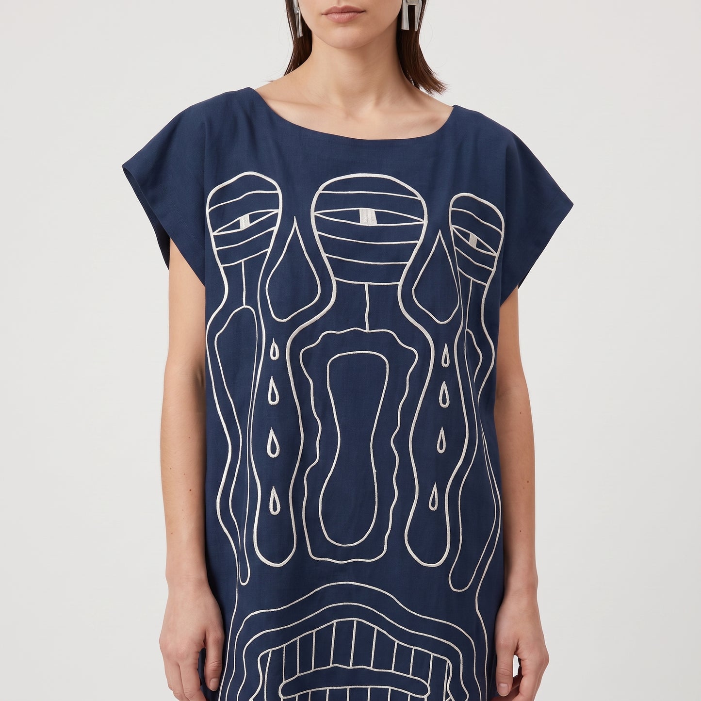 Graphic Embroidered Navy Tunic