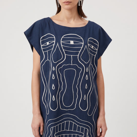 Graphic Embroidered Navy Tunic