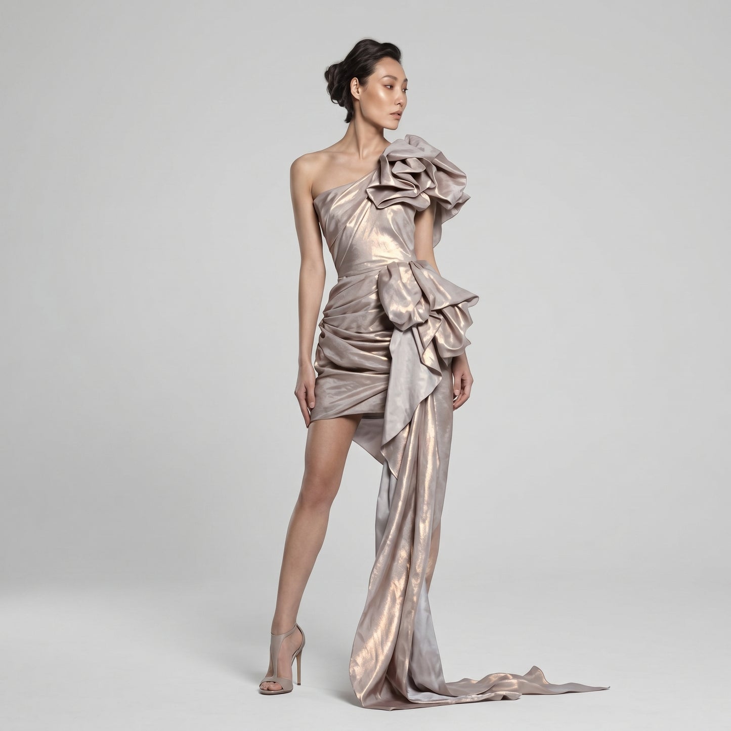 One-Shoulder Metallic Mini Dress