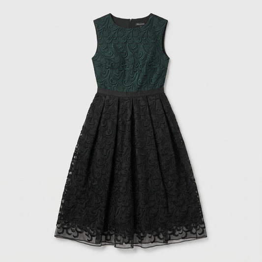 Two Tone Embroidered Flare Dress