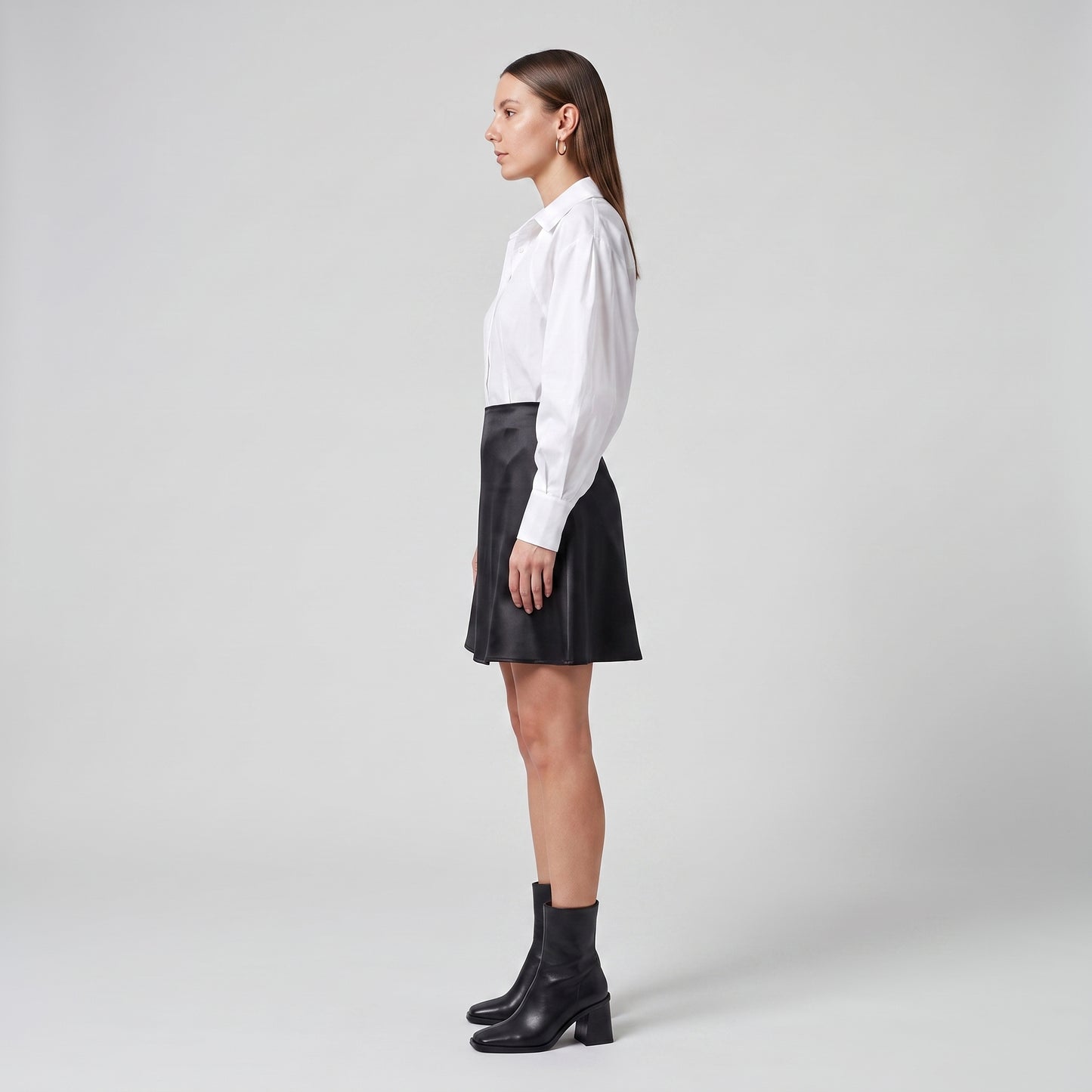 Sleek Black Satin A-Line Skirt