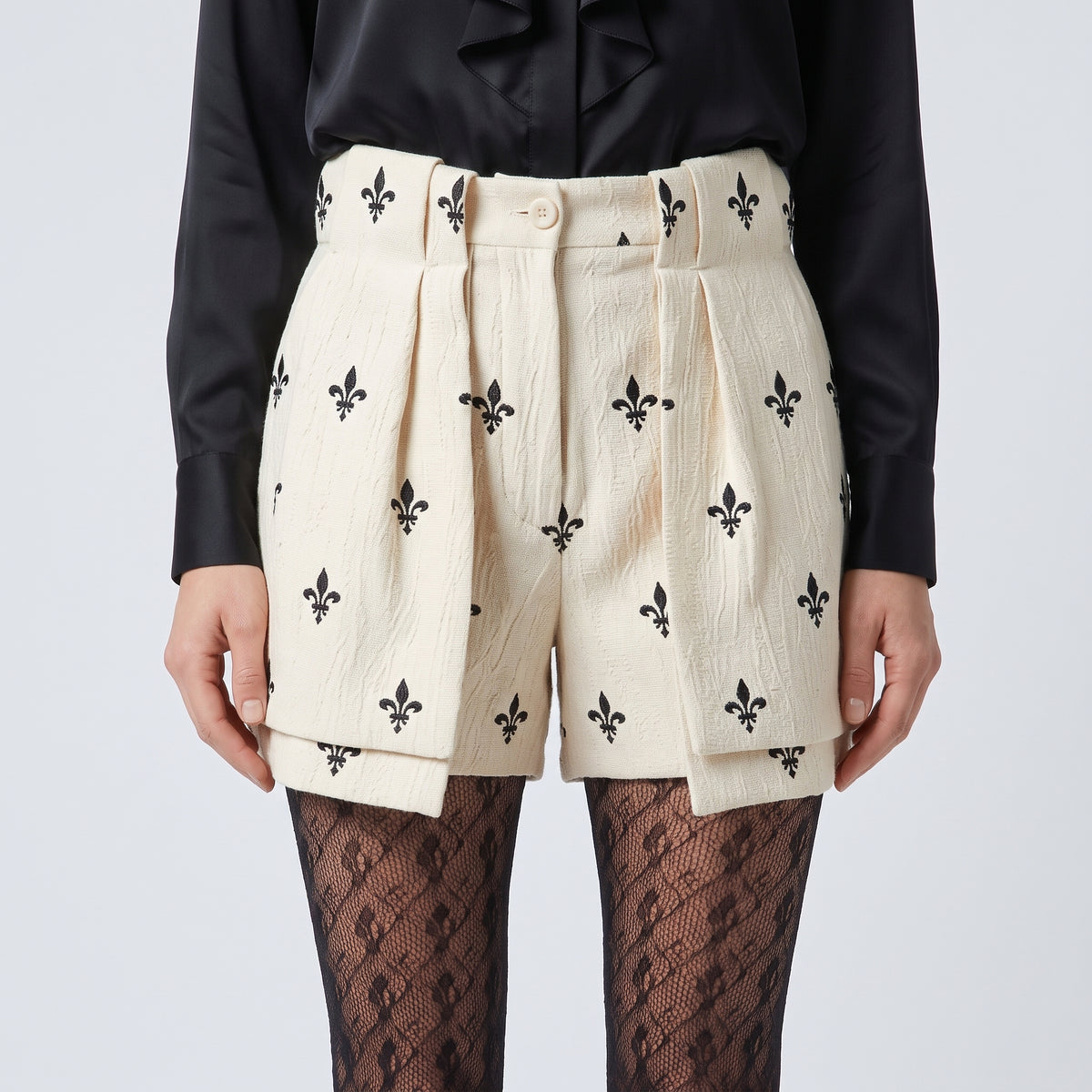 Fleur-de-Lis High-Waisted Tailored Shorts