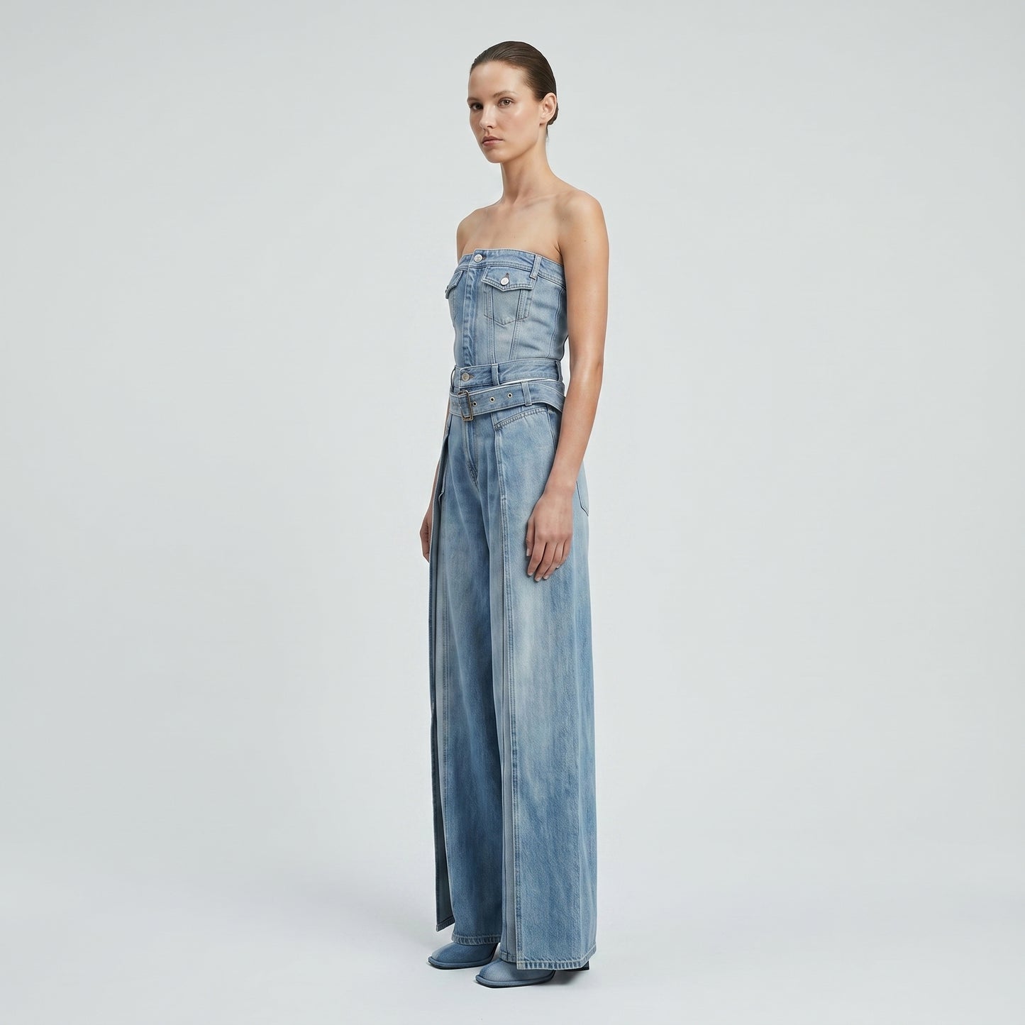 High-Waisted Belted Wide-Leg Jeans