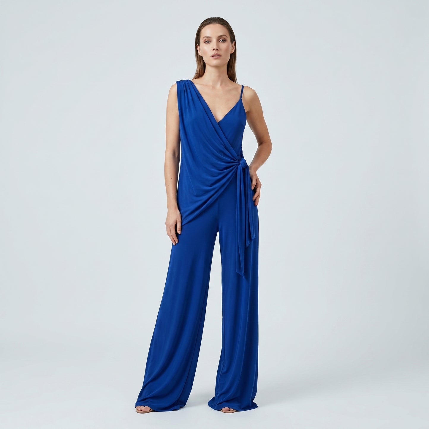 Asymmetric Draped Wide-Leg Jumpsuit