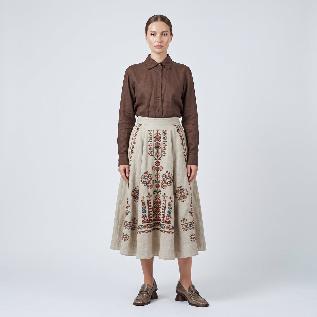 Classic Brown Linen Button-Down Shirt